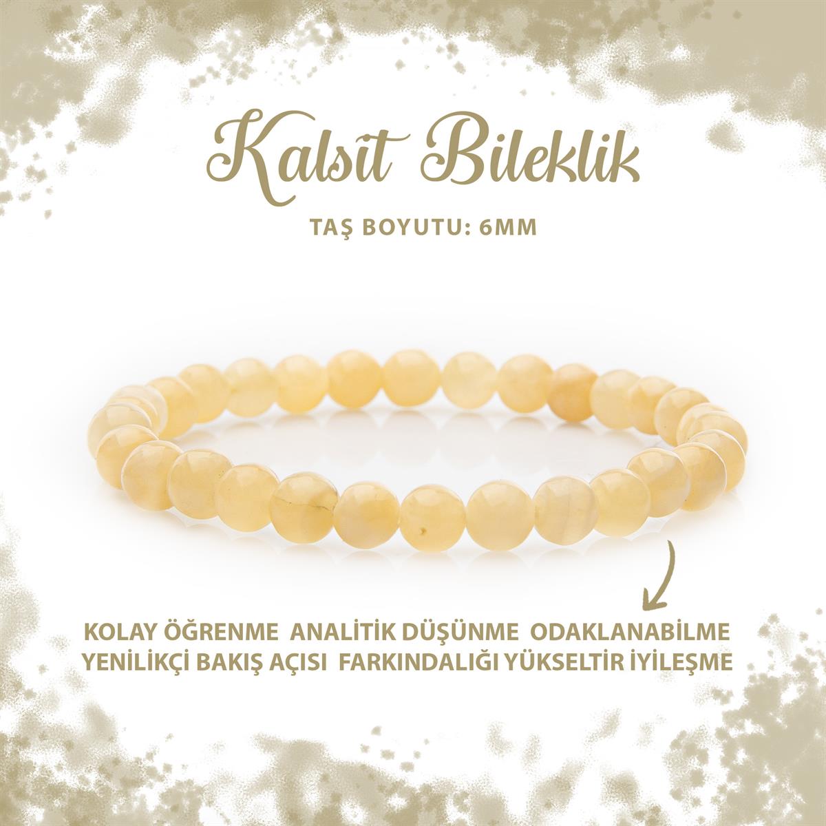 SERTİFİKALI Kalsit 6mm Doğal Taş Bileklik