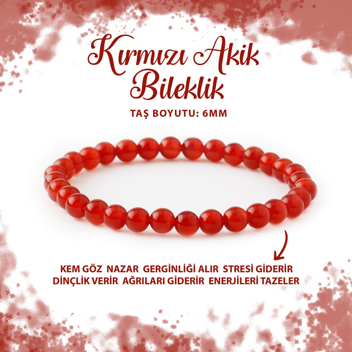 SERTİFİKALI Kırmızı Akik 6mm Doğal Taş Bileklik