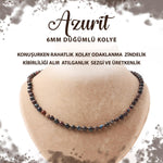 SERTİFİKALI Azurit 6 mm Düğümlü Doğal Taş Kolye