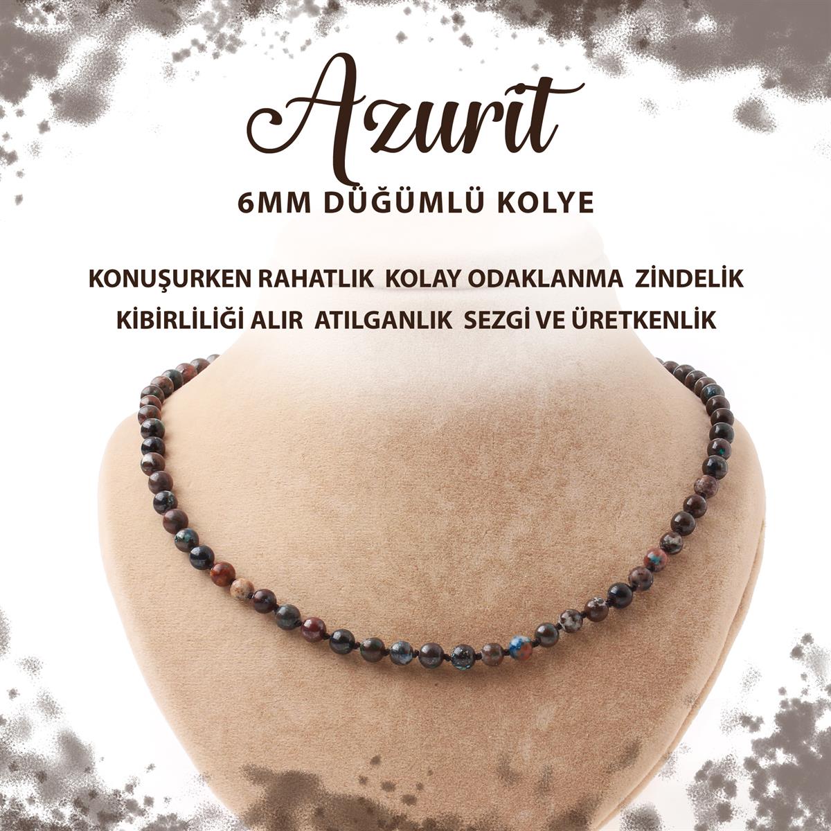 SERTİFİKALI Azurit 6 mm Düğümlü Doğal Taş Kolye