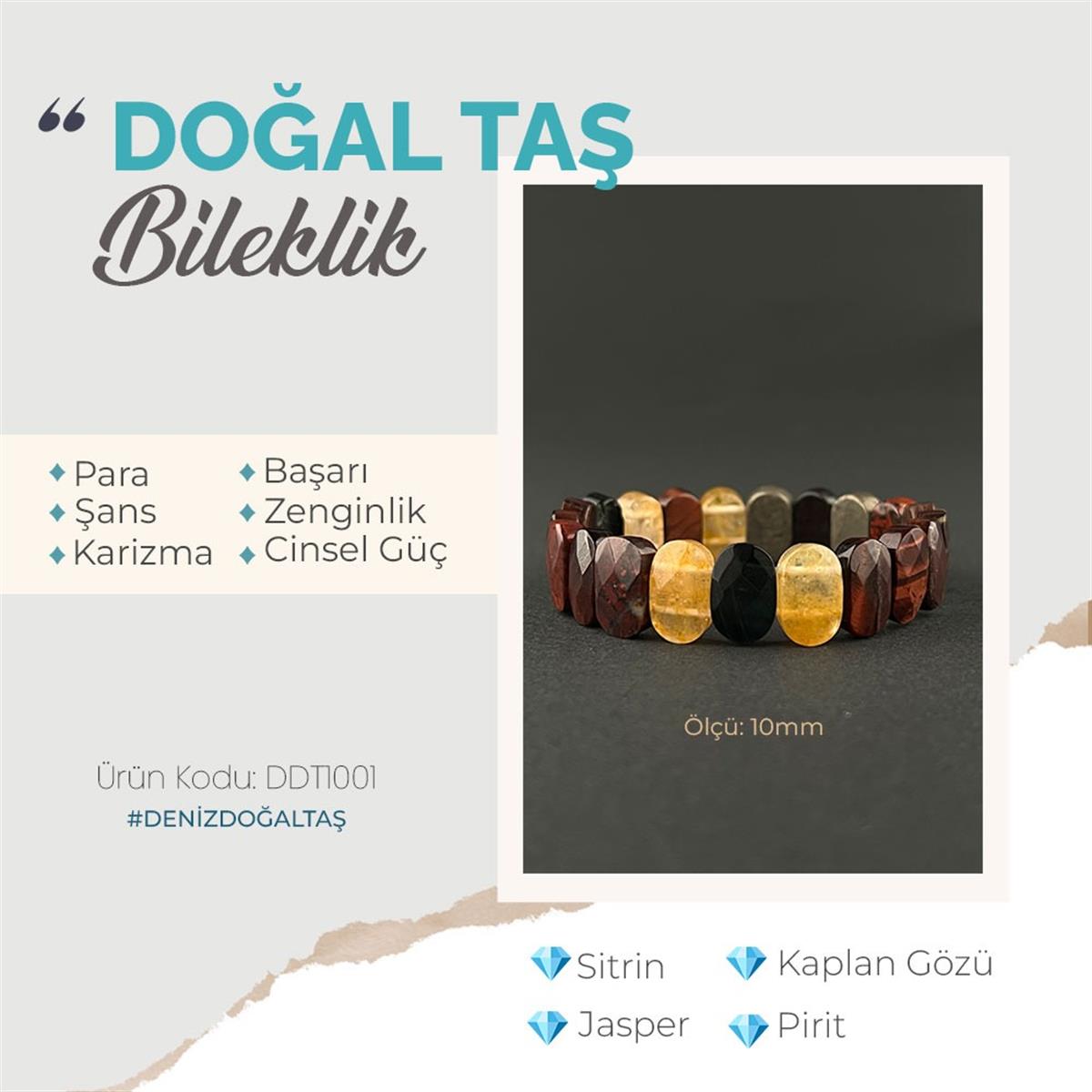 SERTİFİKALI Sitrin, Kaplan Gözü, Jasper, Pirit  Orjinal ( Taşlar) Doğaltaş Geniş Kesim Bileklik