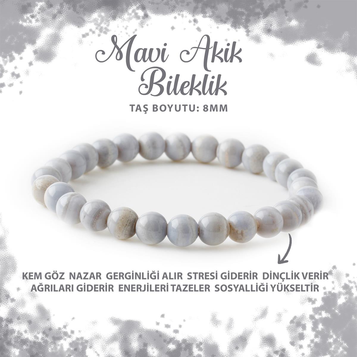 SERTİFİKALI Mavi Akik 6mm Doğal Taş Bileklik