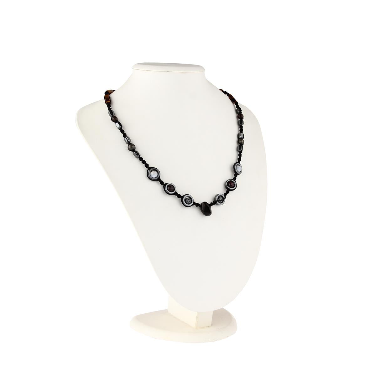 SERTİFİKALI Obsidyen, Hematit, Havlit, Prit, Dumanlı Kuvars, Kaplan Gözü Doğaltaş Kolye M447