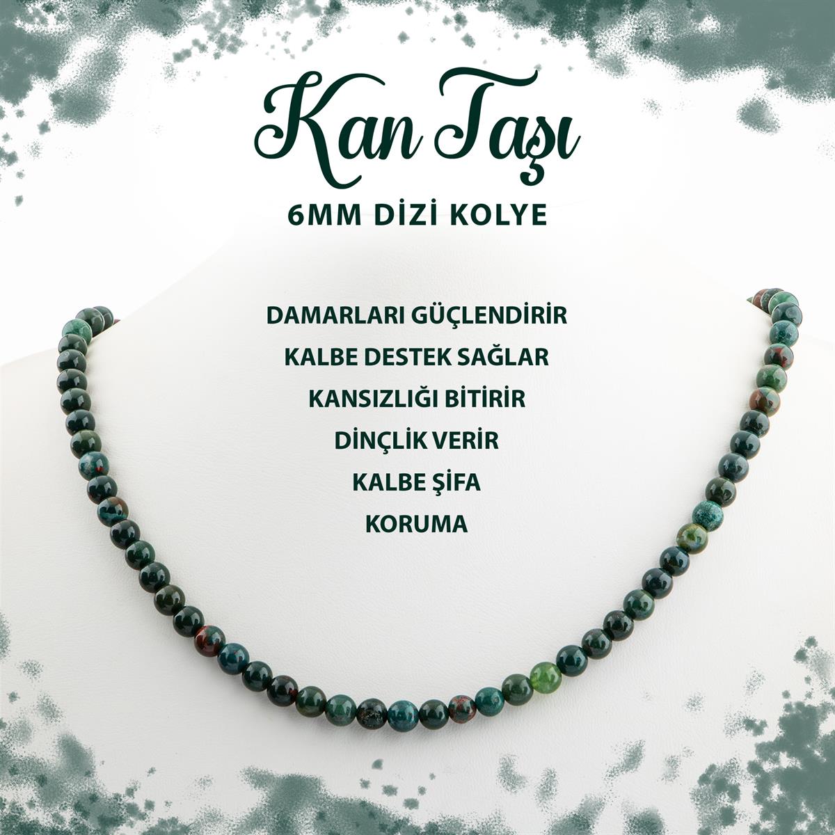 SERTİFİKALI Kan Taşı 6 mm Dizi Doğal Taş Kolye