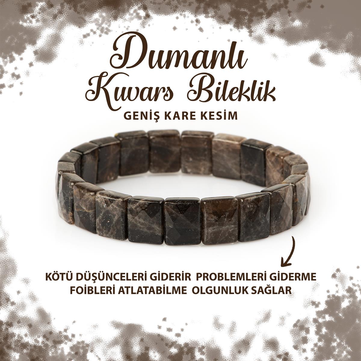 SERTİFİKALI Dumanlı Kuvars Doğal Taş Kare Kesim Geniş Kesim Bileklik