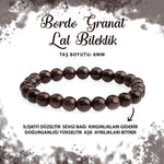 SERTİFİKALI Bordo Granat Lal 8mm Doğal Taş Bileklik