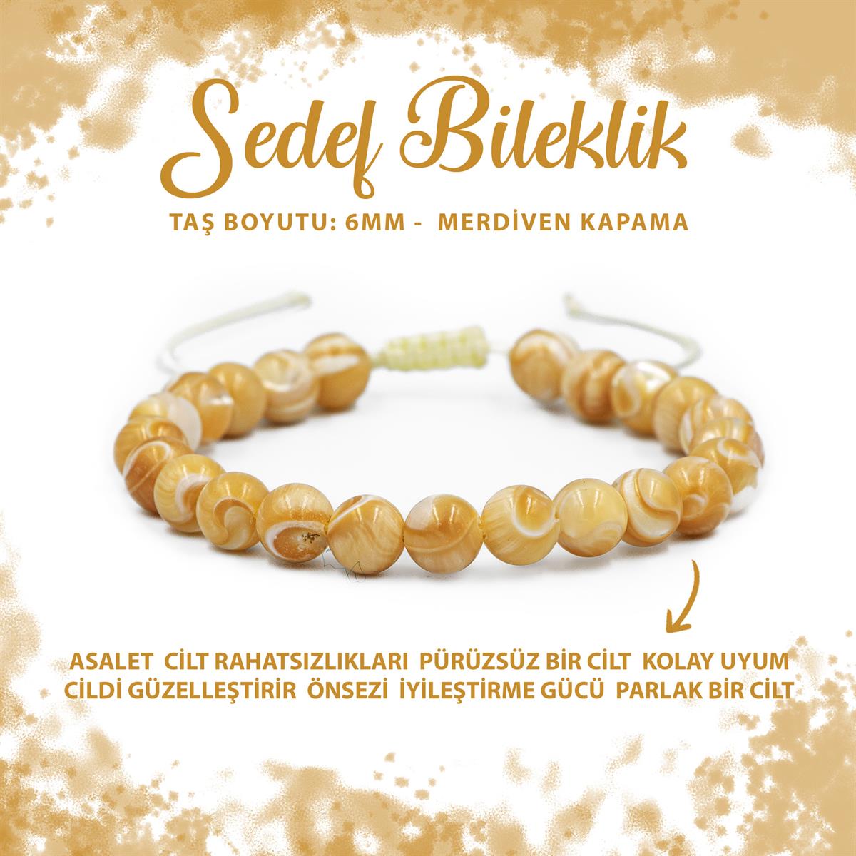 SERTİFİKALI Sedef 6mm Merdiven Kapama Doğal Taş Bileklik