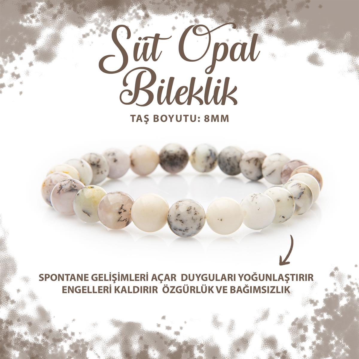 SERTİFİKALI Süt Opal 8mm Doğal Taş Bileklik