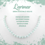SERTİFİKALI Yeşil Larimar 8 mm Düğümlü Doğal Taş Kolye