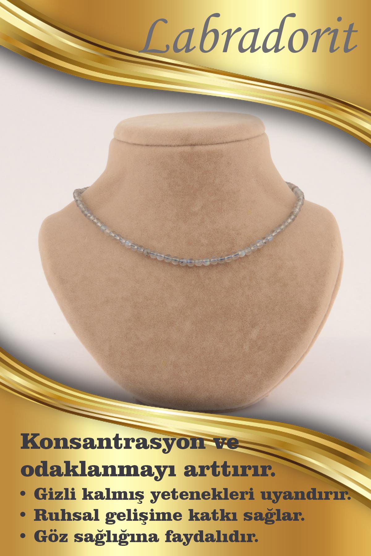 SERTİFİKALI Labradorit  Orjinal ( Taşlar) Doğaltaş Kolye 4 mm, M412