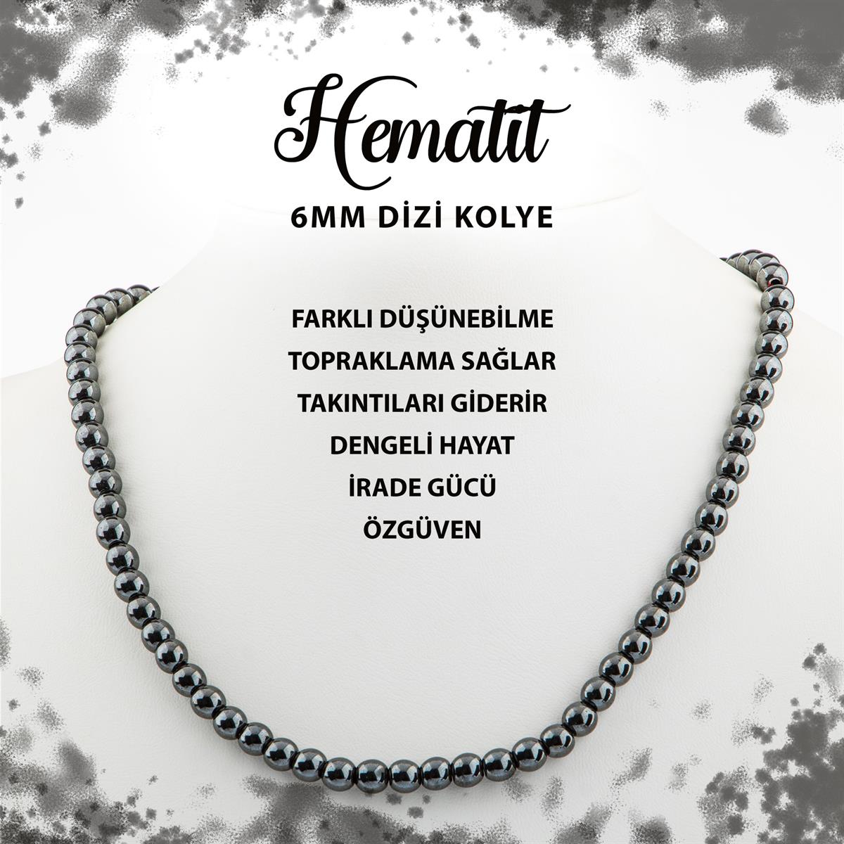 SERTİFİKALI Hematit 6 mm Dizi Doğal Taş Kolye