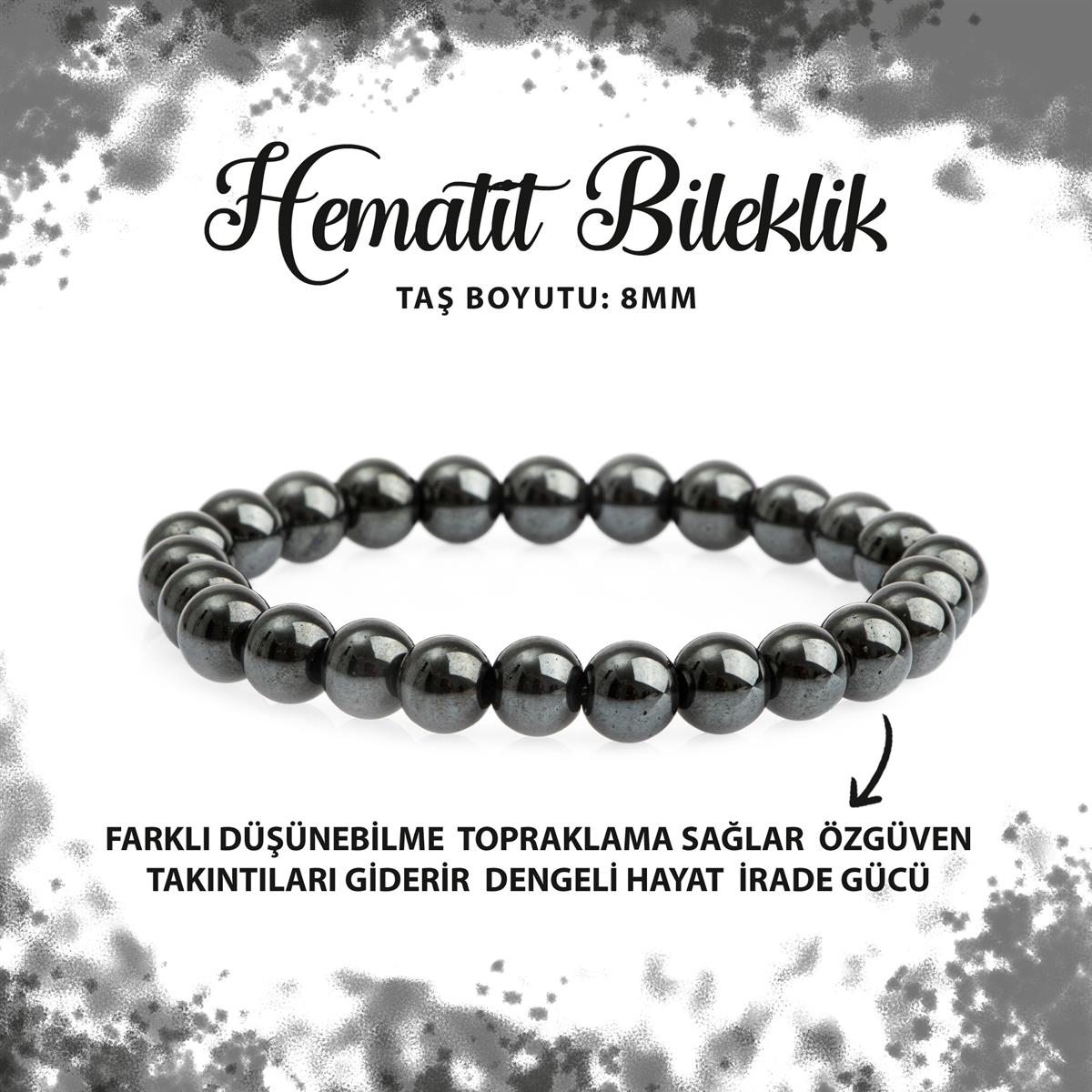 SERTİFİKALI Hematit 8mm Doğal Taş Bileklik