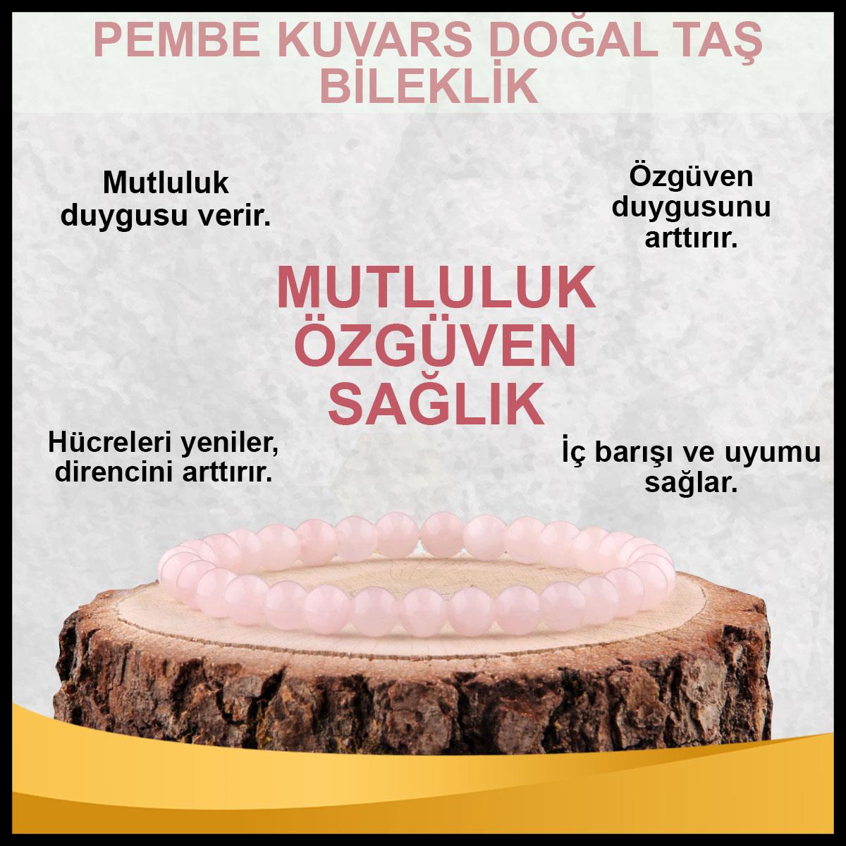 SERTİFİKALI Pembe Kuvars  Orjinal ( Taşlar) Doğaltaş Bileklik 6 mm - B840