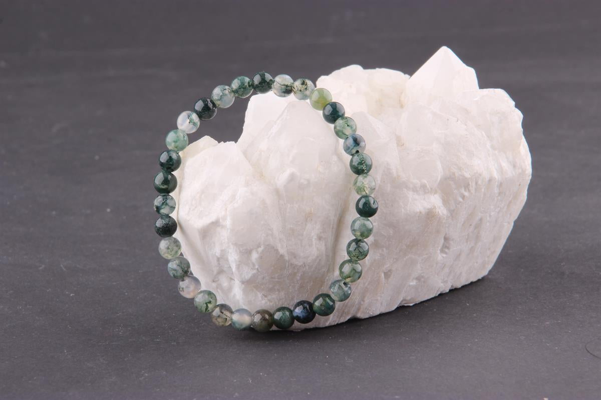 SERTİFİKALI Yosunlu Akik  Orjinal ( Taşlar) Doğaltaş Bileklik 6 mm - B855