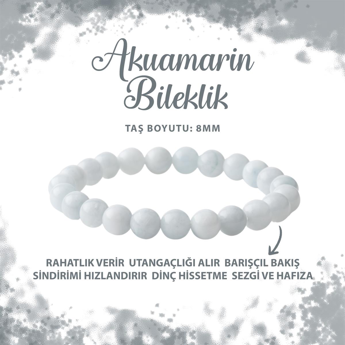 SERTİFİKALI Akuamarin 8mm Doğal Taş Bileklik