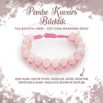 SERTİFİKALI Pembe Kuvars (Gül Kuvars) 8mm Çift Sıra Makrome Doğal Taş Bileklik