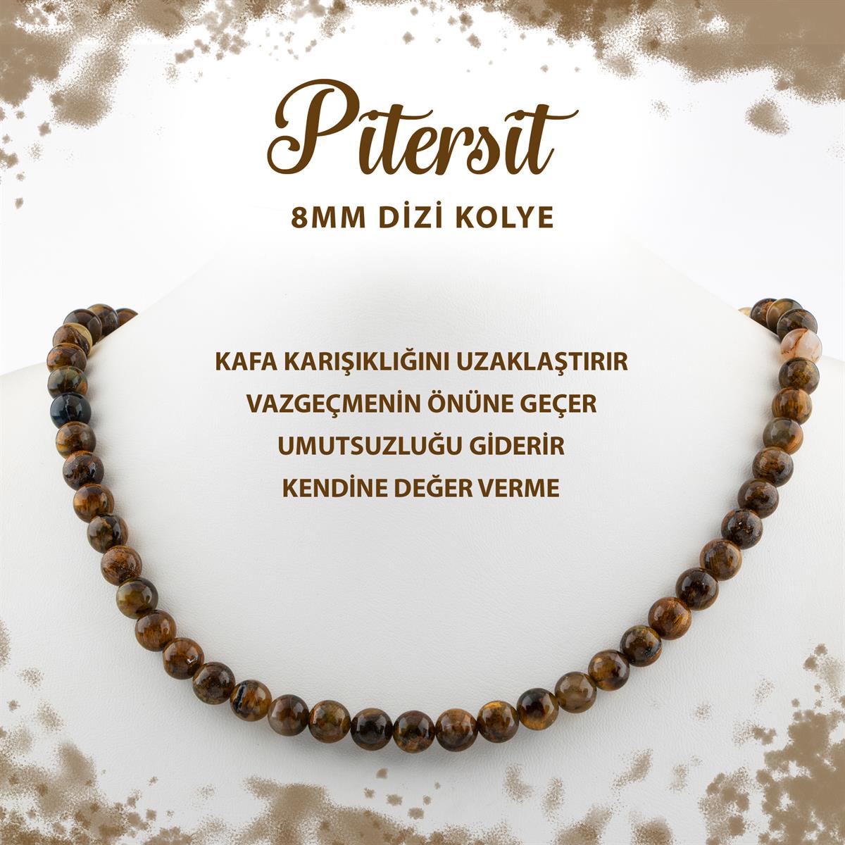 SERTİFİKALI Pitersit 8 mm Dizi Doğal Taş Kolye