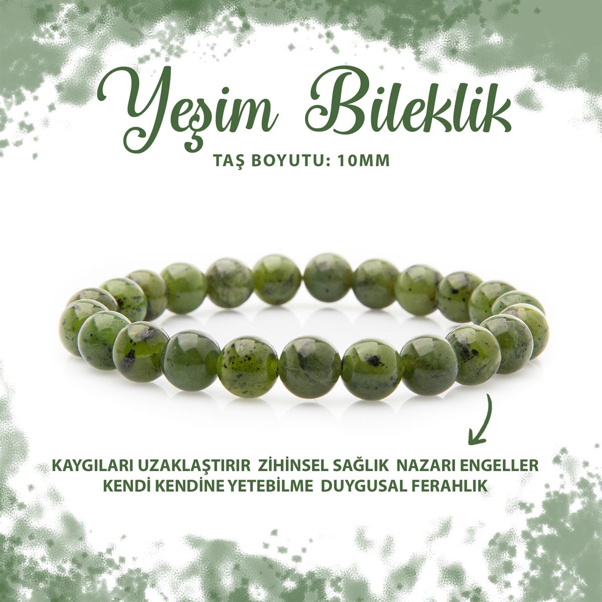 SERTİFİKALI Yeşim 8mm Doğal Taş Bileklik