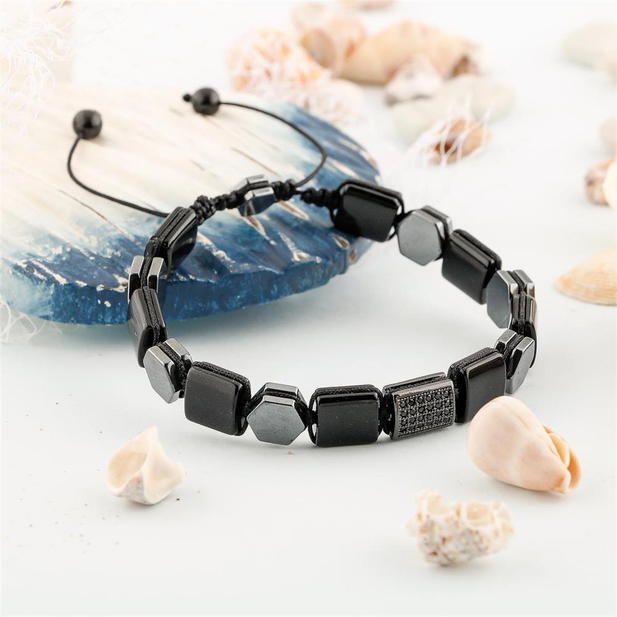 SERTİFİKALI Adaptasyon Doğal Taş Bileklik Obsidyen Hematit Zirkon Aparat B0015
