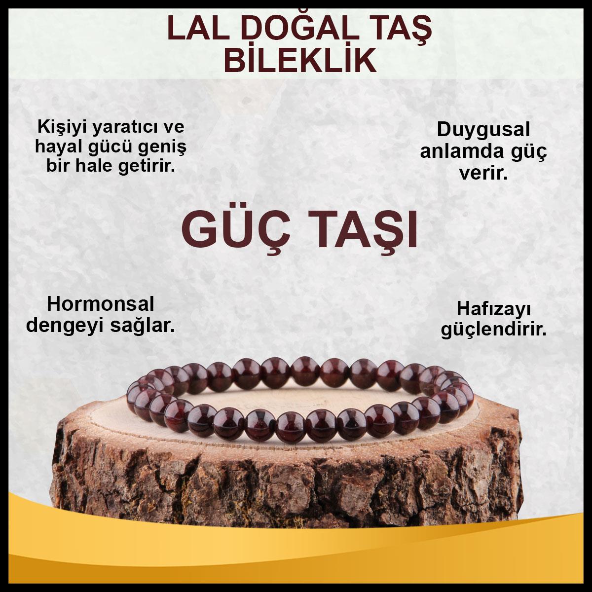 SERTİFİKALI Lal  Orjinal ( Taşlar) Doğaltaş Bileklik 6 mm - B833