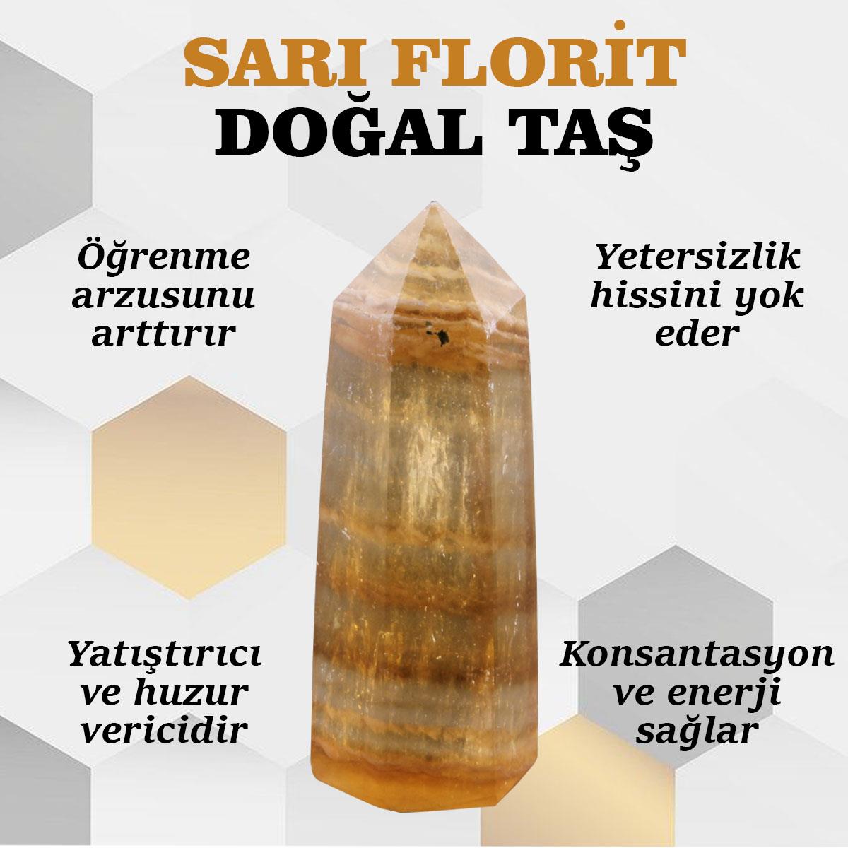 SERTİFİKALI Sarı Florit  Orjinal ( Taşlar) Doğaltaş Piramit 7 cm, 93 gr, D005
