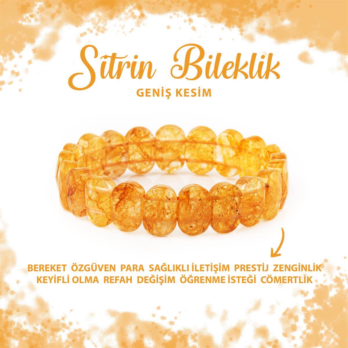 SERTİFİKALI Sitrin Doğal Taş Geniş Kesim Bileklik
