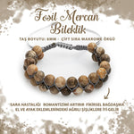 SERTİFİKALI Fosil Mercan 8mm Çift Sıra Makrome Doğal Taş Bileklik
