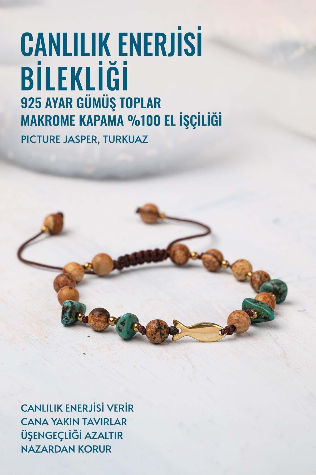 Sertifikalı Canlılık Enerjisi Bilekliği 925 Ayar Gümüş Toplar Makrome Kapama Bileklik