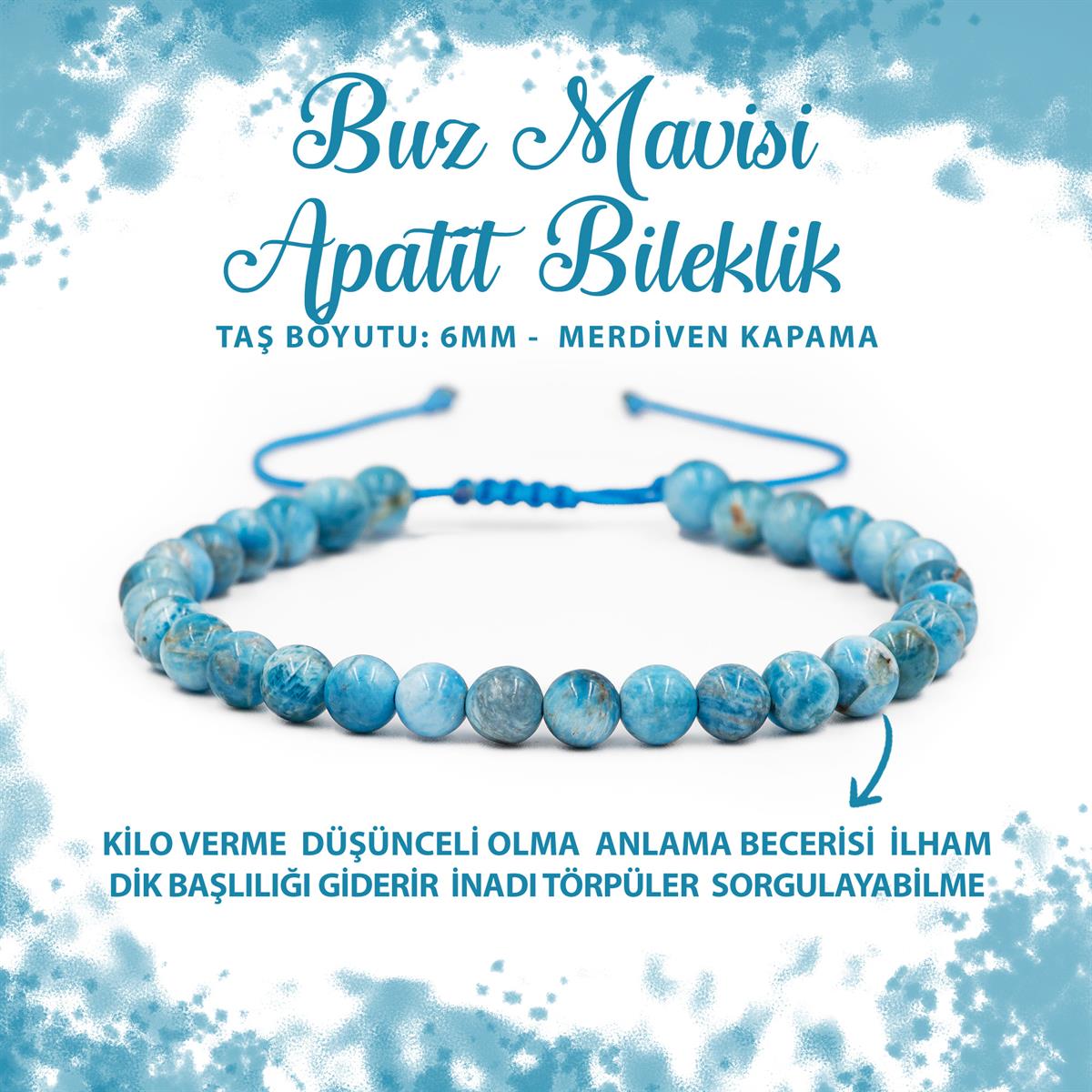 SERTİFİKALI Buz Mavisi Apatit 6mm Merdiven Kapama Doğal Taş Bileklik