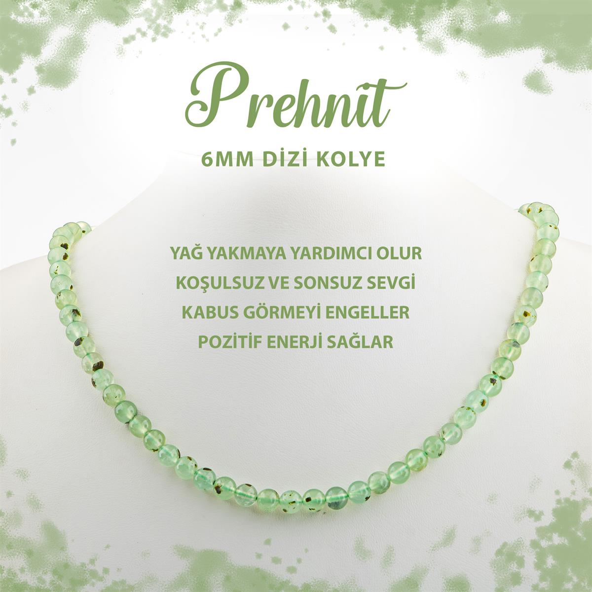 SERTİFİKALI Prehnit 6 mm Dizi Doğal Taş Kolye