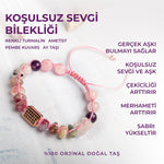 SERTİFİKALI KOŞULSUZ SEVGİ BİLEKLİĞİ TURMALİN PEMBE KUVARS AMETİST DOĞAL TAŞLI