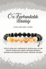 SERTİFİKALI Öz Farkındalık 8mm Doğal Taş Bileklik Göz Akik Sitrin B002