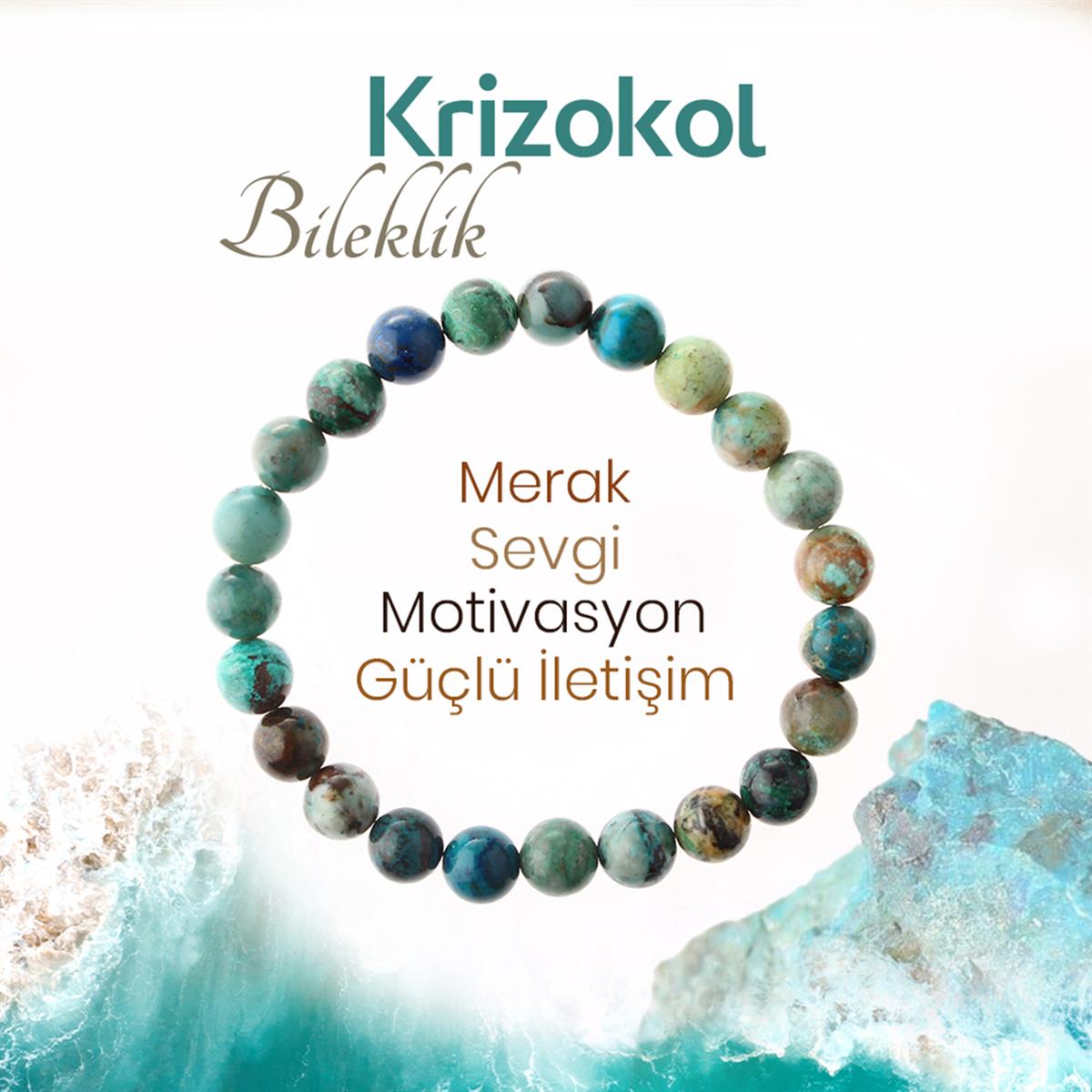 SERTİFİKALI Krizokol  Orjinal ( Taşlar) Doğaltaş Bileklik 8 mm, B980