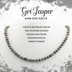 SERTİFİKALI Gri Jasper 6 mm Dizi Doğal Taş Kolye