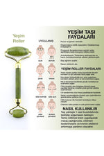 SERTİFİKALI Yeşim Doğal Taşı Roller Yüz Ve Vücut Masaj Aleti 15 X 6 Cm Ma015