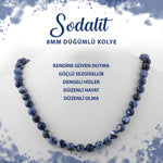 SERTİFİKALI Sodalit 8 mm Düğümlü Doğal Taş Kolye