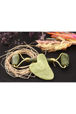 SERTİFİKALI Sertifikalı Tırtıklı Yeşim Masaj Taşı Roller Ve Yeşim Gua Sha Takım