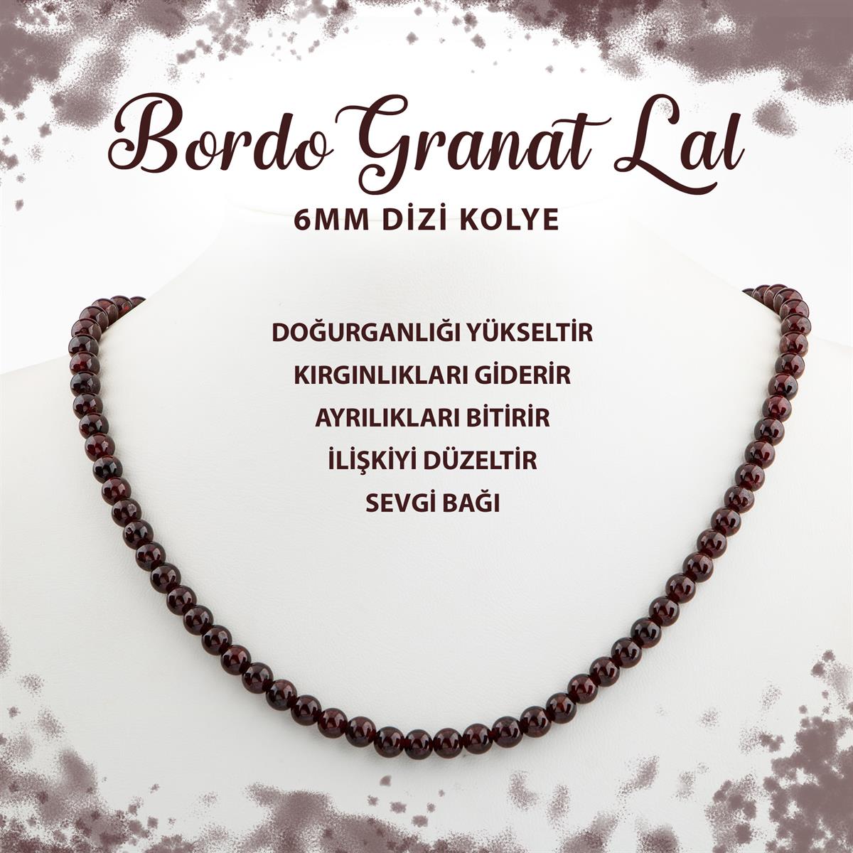 SERTİFİKALI Bordo Granat Lal 6 mm Dizi Doğal Taş Kolye