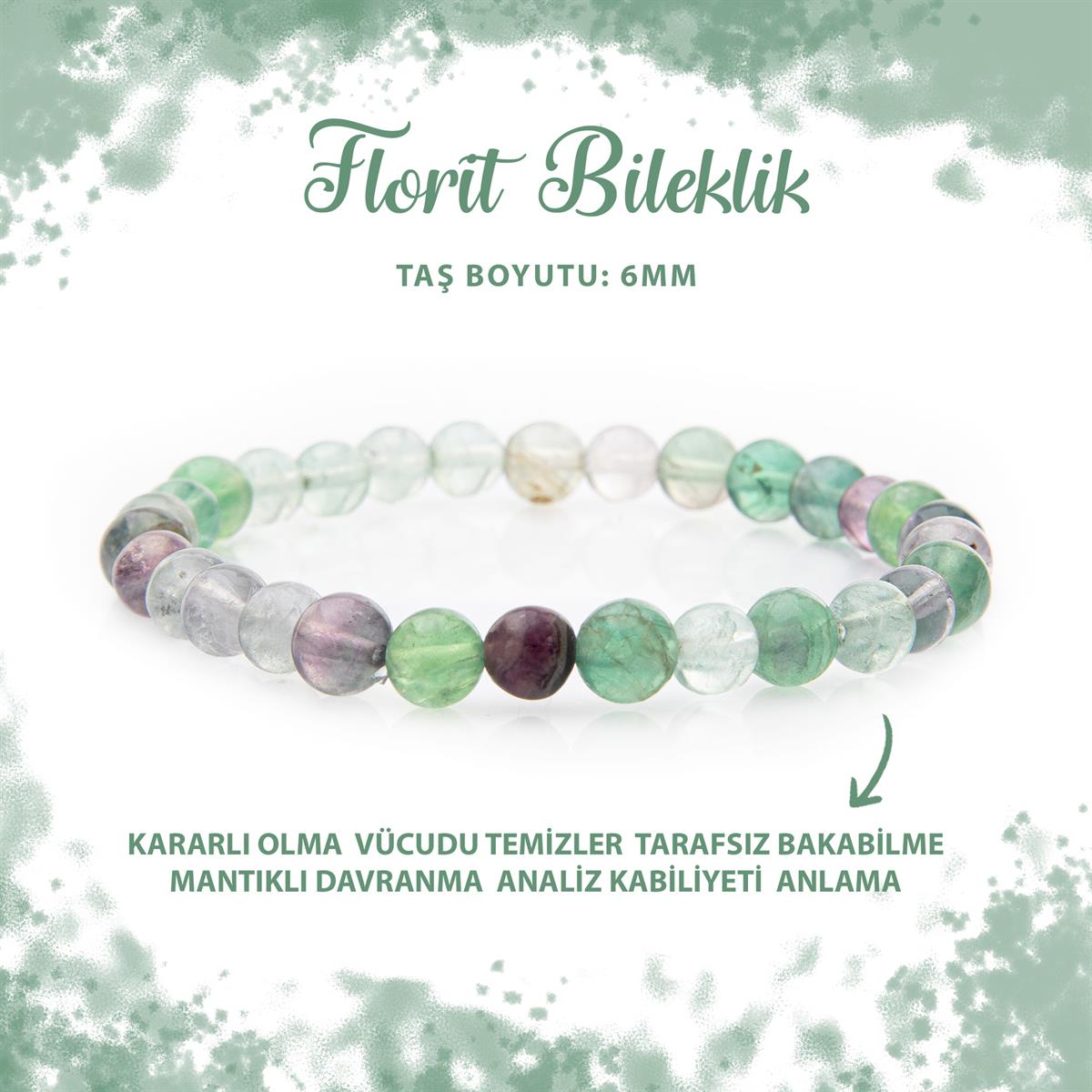 SERTİFİKALI Yeşil Florit 6mm Doğal Taş Bileklik