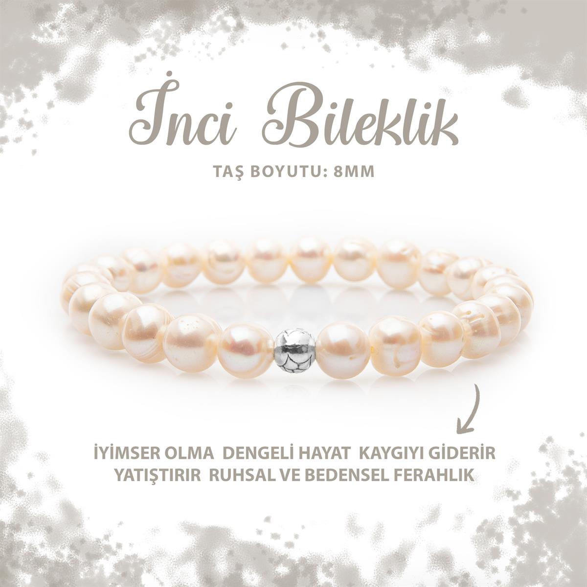 SERTİFİKALI İnci 8mm Doğal Taş Bileklik