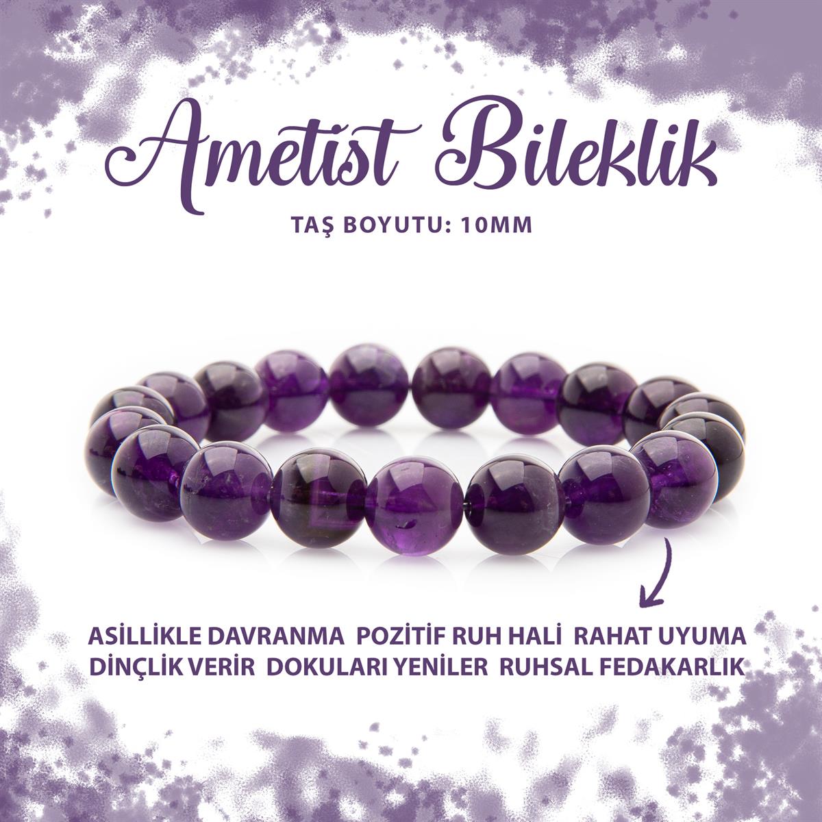 SERTİFİKALI Ametist 10mm Doğal Taş Bileklik