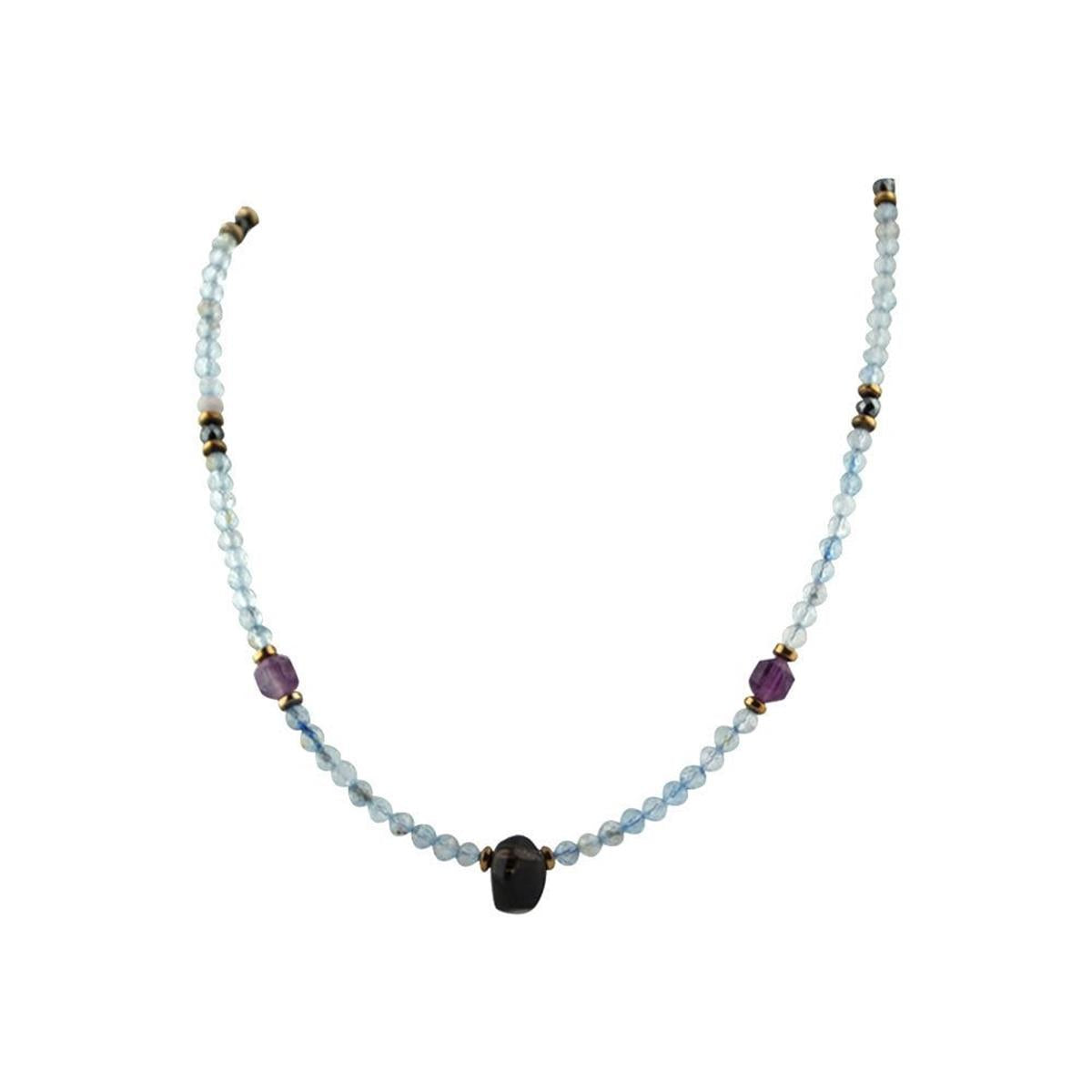 SERTİFİKALI Şekilli, Akumarin, Ametist, Dumanlı Kuvars, Hematit Doğal Taş Kolye 70cm - 6mm