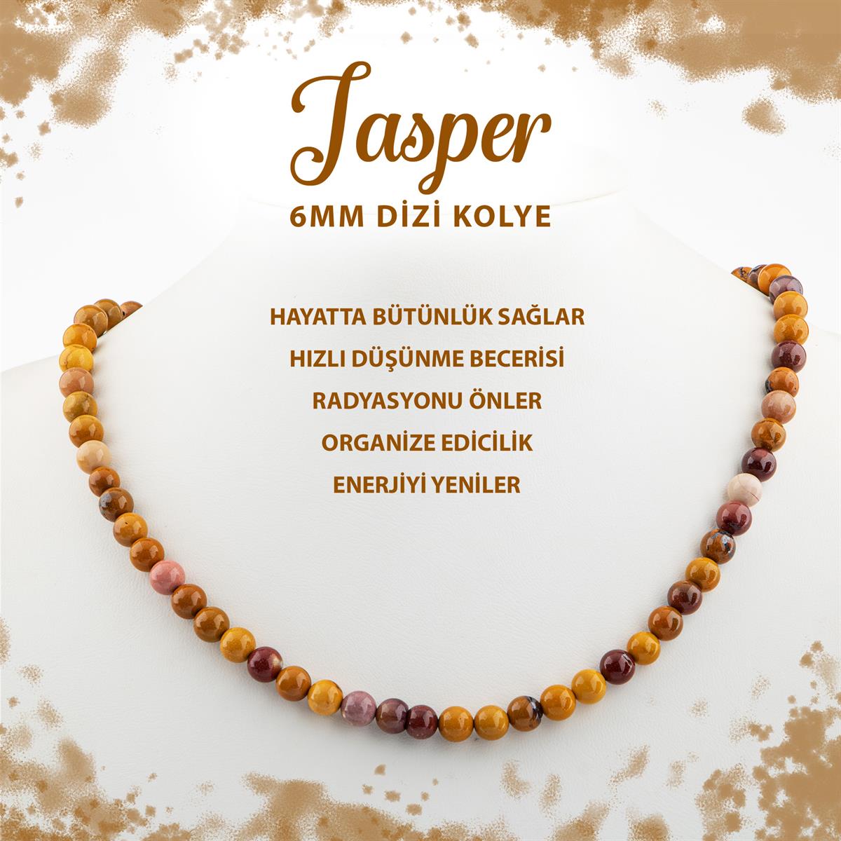 SERTİFİKALI Jasper 6 mm Dizi Doğal Taş Kolye