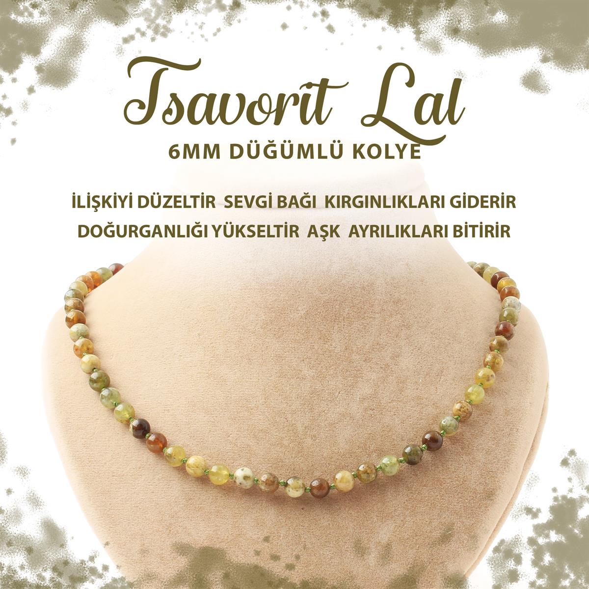 SERTİFİKALI Tsavorit Lal 6 mm Düğümlü Doğal Taş Kolye