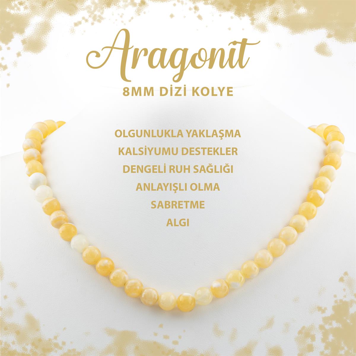 SERTİFİKALI Aragonit 8 mm Dizi Doğal Taş Kolye