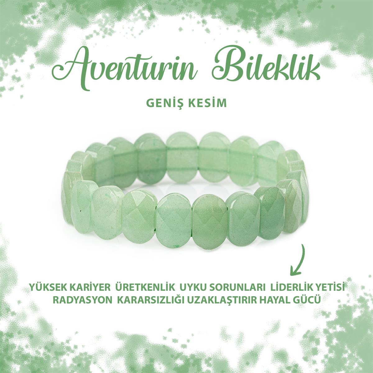 SERTİFİKALI Yeşil Aventurin Doğal Taş Geniş Kesim Bileklik