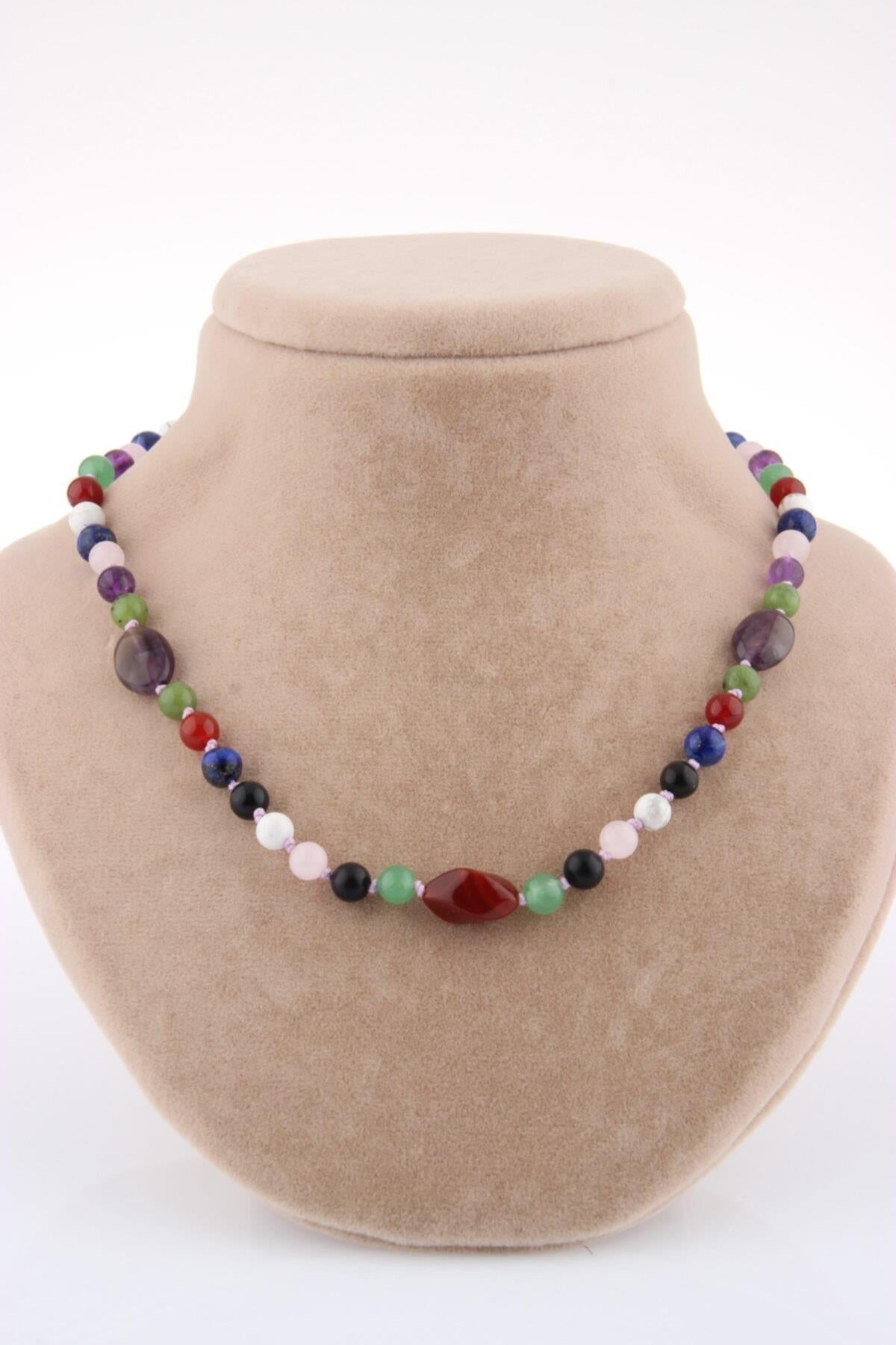 SERTİFİKALI Kız Öğrenci Kolye-aventurin-akik-lapis-havlit-pembe Kuvars-obsidyen-yeşim