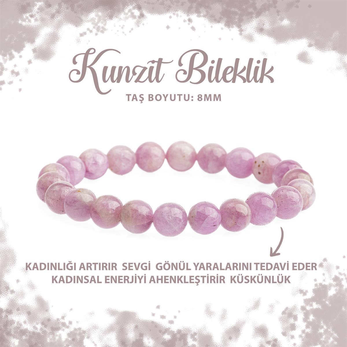 SERTİFİKALI Kunzit 8mm Doğal Taş Bileklik