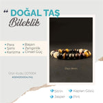 SERTİFİKALI Jasper, Pirit, Sitrin, Kaplan Gözü  Orjinal ( Taşlar) Doğaltaş Bileklik 8 mm