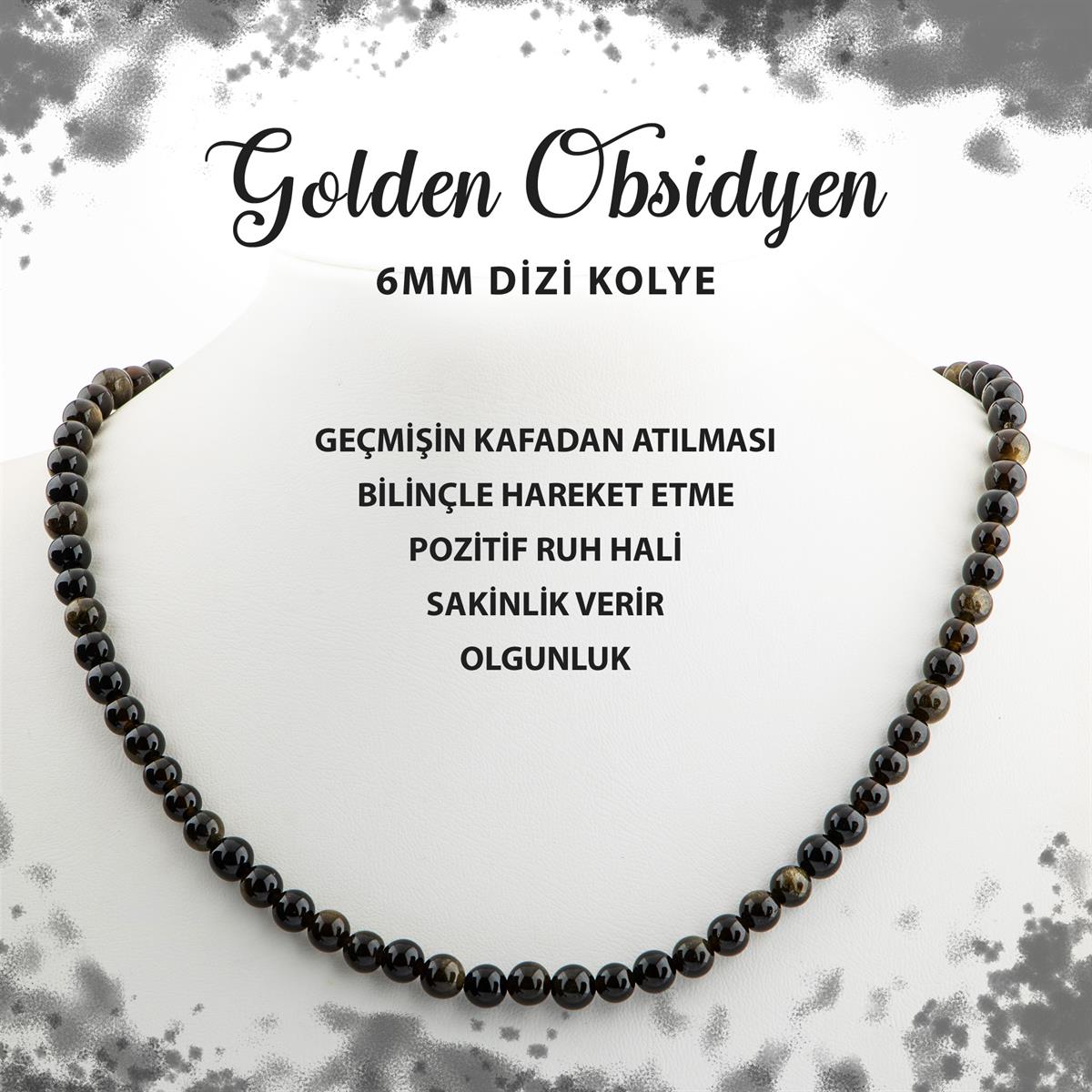 SERTİFİKALI Obsidyen 6 mm Dizi Doğal Taş Kolye